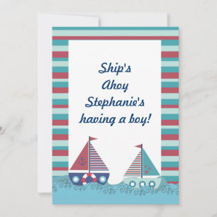Red Blue Nautical Segelboot Kinderdusche einladen Einladung