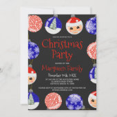 Red Blue Niedlich Ornament Baubles Party Einladung (Vorderseite)