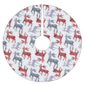 Red Blue Nordic Pattern Rentier Weihnachten Polyester Weihnachtsbaumdecke (Vorderseite)