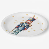 Red & Blue Nutcracker Frohe Weihnachten Pappteller (Schrägansicht)