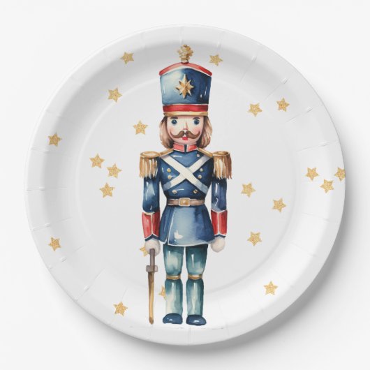 Red & Blue Nutcracker Frohe Weihnachten Pappteller (Vorderseite)