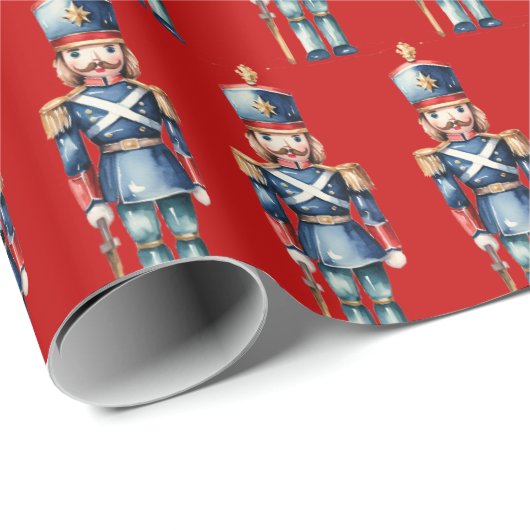 Red & Blue Nutcracker Weihnachten Geschenkpapier (Rolleneckpunkt)