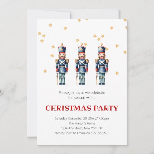 Red & Blue Nutcracker Weihnachten | Urlaub Einladung (Vorderseite)