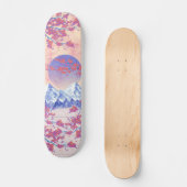 Red Blue & Orange Asiatic Cherry Blossom Sun Moon Skateboard (Vorderseite)