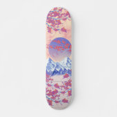 Red Blue & Orange Asiatic Cherry Blossom Sun Moon Skateboard (Vorne)