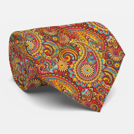 Red Blue Orange Yellow Paisley Floral Muster Krawatte