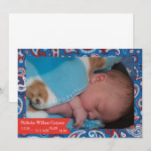 Red & Blue Paisley Baby Ankündigung (Vorne/Hinten)