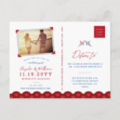 Red Blue Paper Cranes asiatische Hochzeit speicher Ankündigungspostkarte (Rückseite)