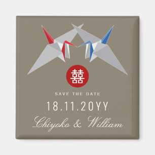 Red Blue Paper Cranes asiatische Hochzeit speicher Magnet