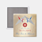 Red Blue Paper Cranes asiatische Hochzeit speicher Magnet (Vorderseite/Rückseite)