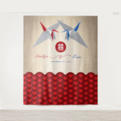 Red & Blue Paper Cranes Doppelfröhlichkeit Hochzei Wandteppich (Vorderseite)