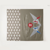 Red & Blue Paper Cranes Origami chinesische Hochze Wandteppich (Vorderseite (Horizontal))