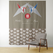 Red & Blue Paper Cranes Origami chinesische Hochze Wandteppich (Beispiel)