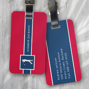 Red Blue Personalisiert Monogram Golfer Gepäckanhänger
