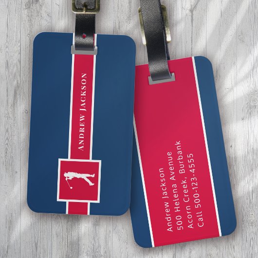 Red Blue Personalisiert Monogram Golfer Gepäckanhänger
