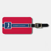 Red Blue Personalisiert Monogram Golfer Gepäckanhänger (Vorderseite horizontal)