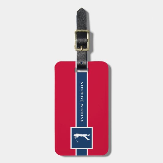 Red Blue Personalisiert Monogram Golfer Gepäckanhänger (Vorderseite vertikal)
