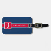 Red Blue Personalisiert Monogram Golfer Gepäckanhänger (Vorderseite horizontal)