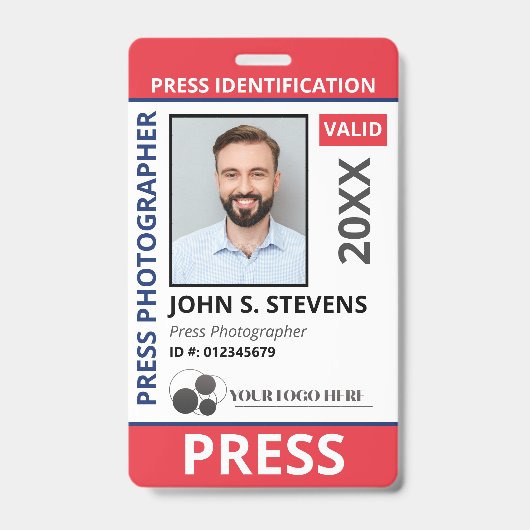 Red Blue Photo & Logo Press ID QR Code Ausweis (Vorderseite)