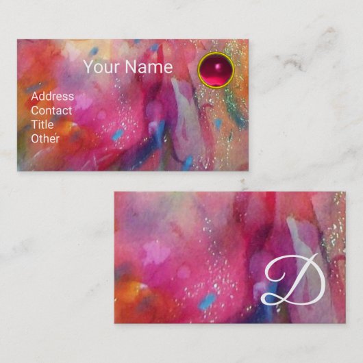 RED BLUE PINK ABSTRAKT WATERCOLOR Ruby Gemstone Visitenkarte (Vorne/Hinten)