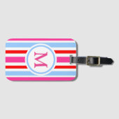 Red Blue Pink Candy Stripes Monogram Gepäckanhänger (Vorderseite (Horizontal))