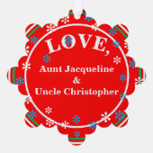 Red Blue Pink Gold Snowflakes NAME Ornament Karte (Rückseite)