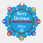 Red Blue Pink Gold Snowflakes NAME Ornament Karte (Vorderseite)