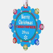 Red Blue Pink Gold Snowflakes NAME Ornament Karte (Linke Ecke)