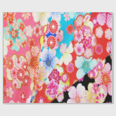 Red Blue Pink Japanisch Kimono Blumendekoupage Geschenkpapier (Flach)