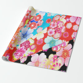 Red Blue Pink Japanisch Kimono Blumendekoupage Geschenkpapier