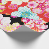 Red Blue Pink Japanisch Kimono Blumendekoupage Geschenkpapier (Ecke)