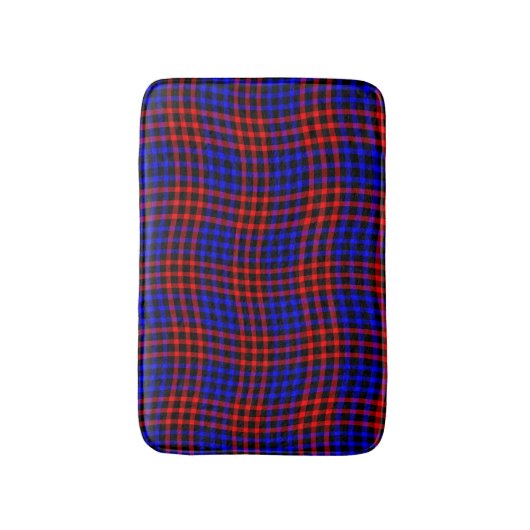 Red Blue Plaid Checker Seamless Pattern Badematte (Vorderseite Vertikal)