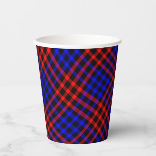 Red Blue Plaid Checker Seamless Pattern Pappbecher (Vorderseite)
