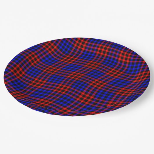 Red Blue Plaid Checker Seamless Pattern Pappteller (Schrägansicht)