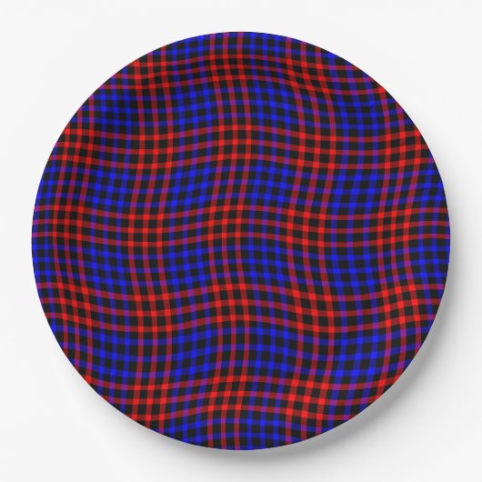 Red Blue Plaid Checker Seamless Pattern Pappteller (Vorderseite)