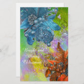 RED BLUE POINSETTIAS, XMAS STARTEN IN GRÜNEN GLITZ BRIEFPAPIER (Vorne/Hinten)