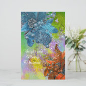 RED BLUE POINSETTIAS, XMAS STARTEN IN GRÜNEN GLITZ BRIEFPAPIER (Stehend Vorderseite)