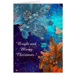 RED BLUE POINSETTIAS, XMAS STARTEN IN SILVER GLITZ