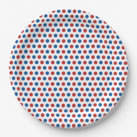 Red Blue Polka 4. Juli Plate Pappteller (Vorderseite)