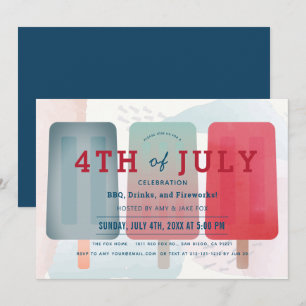 Red & Blue Popsicle 4. Juli Party Einladung
