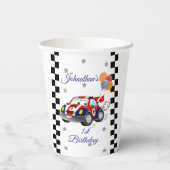 Red Blue Race Car Gold Stars Geburtstag Pappbecher (Rückseite)