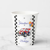 Red Blue Race Car Gold Stars Geburtstag Pappbecher (Vorderseite)