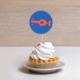 Red Blue Racing Car Racetrack Baby Boy Dedication Runder Aufkleber