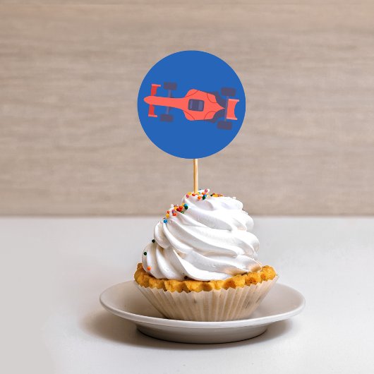 Red Blue Racing Car Racetrack Baby Boy Dedication Runder Aufkleber