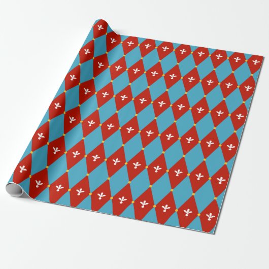 Red Blue Raute oder Diamond Motif Wrapping Pape Geschenkpapier (Ungerollt)