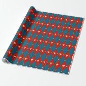 Red Blue Raute oder Diamond Motif Wrapping Paper Geschenkpapier (Ungerollt)
