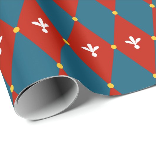 Red Blue Raute oder Diamond Motif Wrapping Paper Geschenkpapier (Rolleneckpunkt)