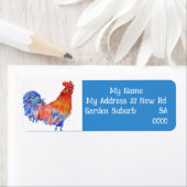 Red Blue Rooster Art Bird Return Address Labels (Insitu)