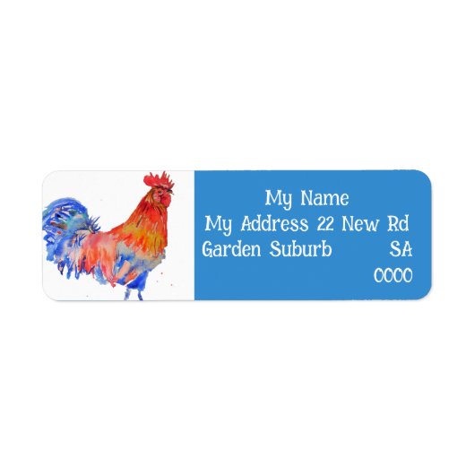 Red Blue Rooster Art Bird Return Address Labels (Vorne)