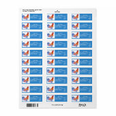 Red Blue Rooster Art Bird Return Address Labels (Vorne)